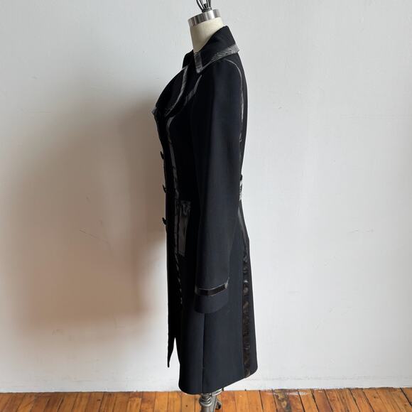 Vintage DOLCE & GABBANA Wool Double Breasted Trench Coat w/ Patent Leather Trim - Picture 4 of 11